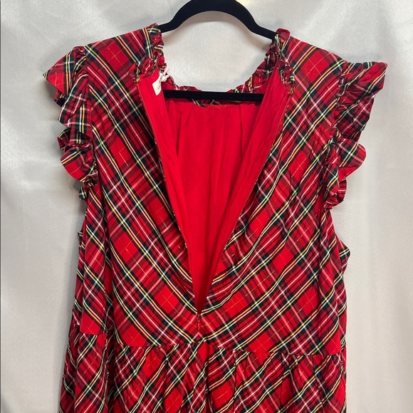 Vineyard Vines Red Plaid Tartan Ruffle Flutter Short Sleeve Dress 24 - Picture 5 of 6
